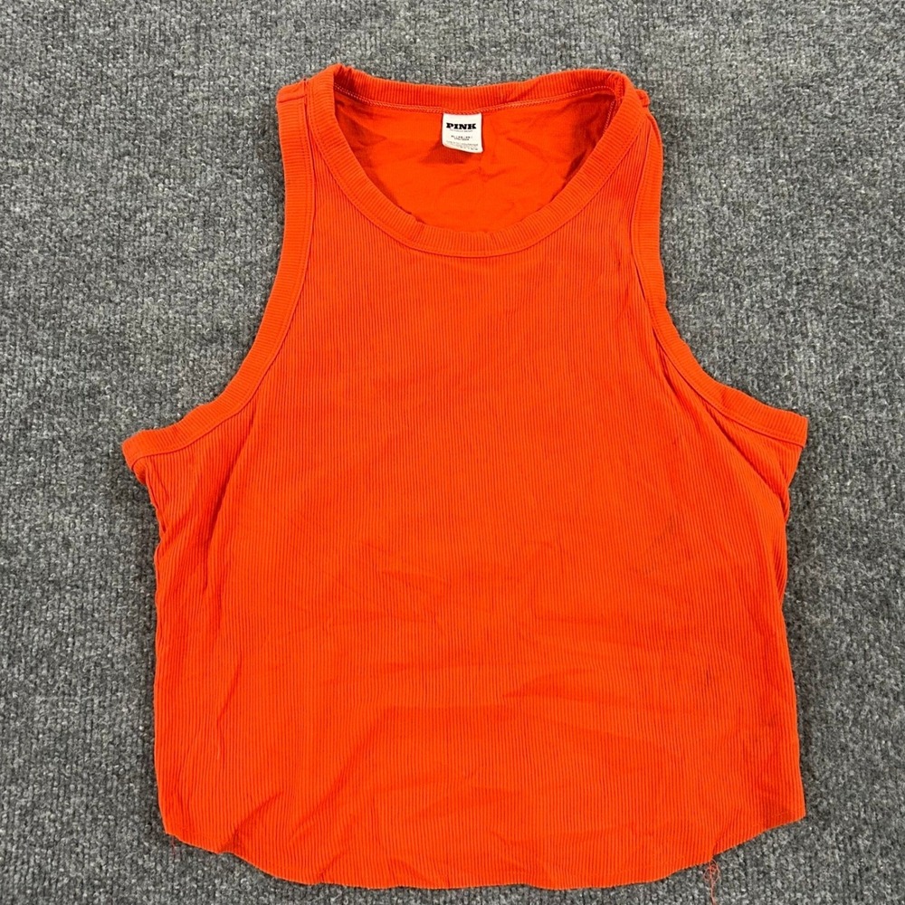 PINK Tank Top Womens Size XL Orange Ribbed Racerback Cropped Casual Sleeveless